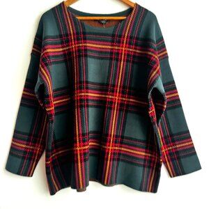 Tahari Plaid Green Multicolor Knit Top Sweater 2XL
